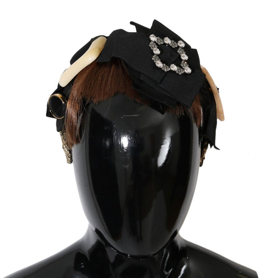 Cerchietto con diadema dorato e marrone decorato con cristalli