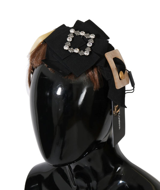 Cerchietto con diadema dorato e marrone decorato con cristalli