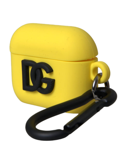 Custodia per Airpods in silicone giallo con logo in rilievo
