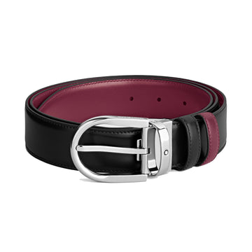 Montblanc 35mm Reversible Belt in Black/Cassis Leather with Horseshoe Buckle 199640