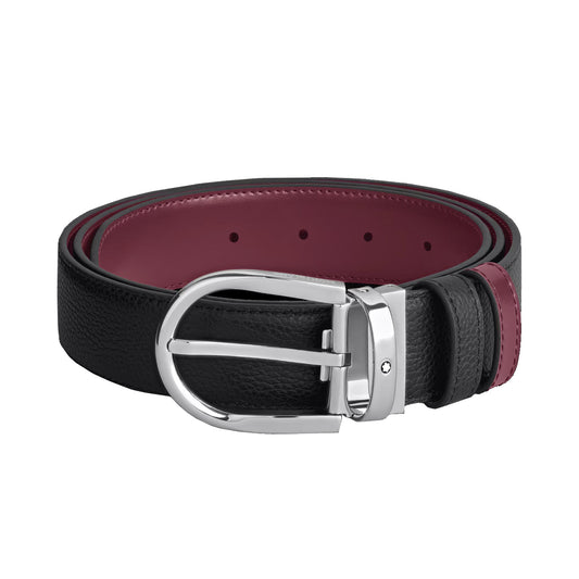 Montblanc Reversible Belt 35mm Black Grain/Cassis Leather with Horseshoe Buckle 199665