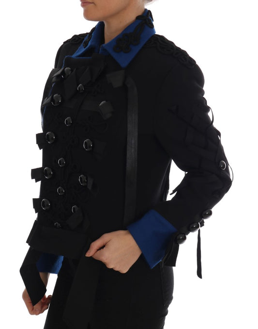 Giacca trench corta elegante nera e blu