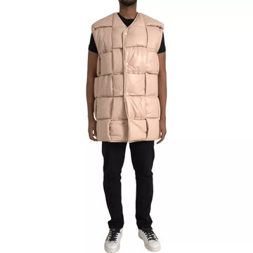 Giacca in pelle di vitello trapuntata beige senza maniche Bottega Veneta