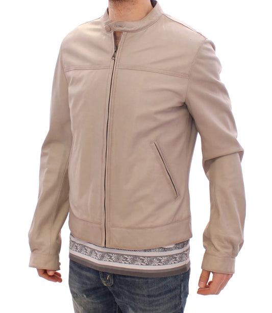 Elegante giacca in pelle di agnello beige