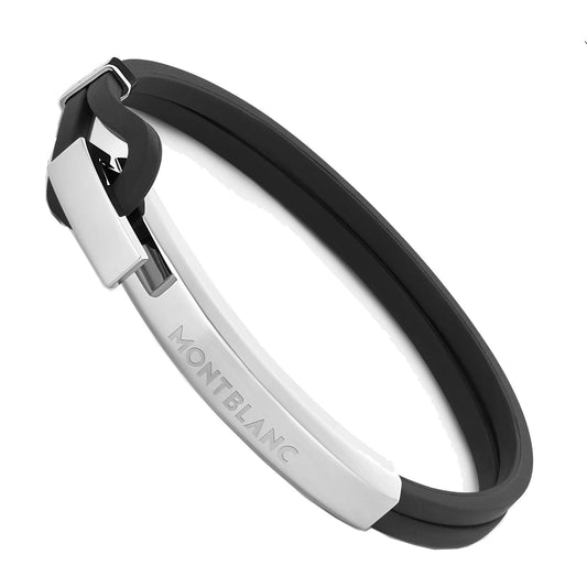Montblanc bracciale in caucciù nero e acciaio Wrap Me 126135