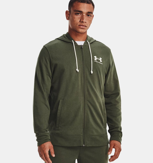 UNDER ARMOUR - fELPA Rival Terry Full Zip Uomo Marine Green/Onyx White