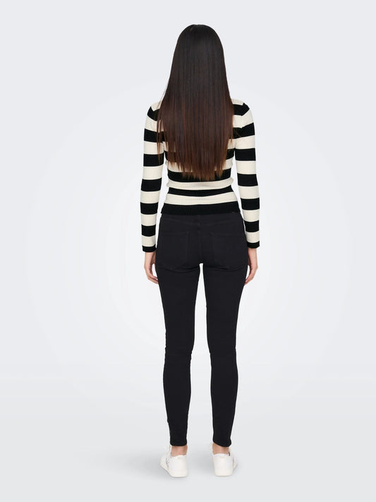 Jacqueline De Yong Women's Sweater Plum Black Eggnog Stripes