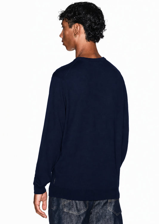 ARMANI EXCHANGE - Maglia girocollo in lana merino Blu Navy