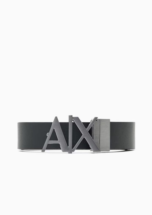 ARMANI EXCHANGE - Cintura in pelle con fibbia a placca e logo Black Phantom