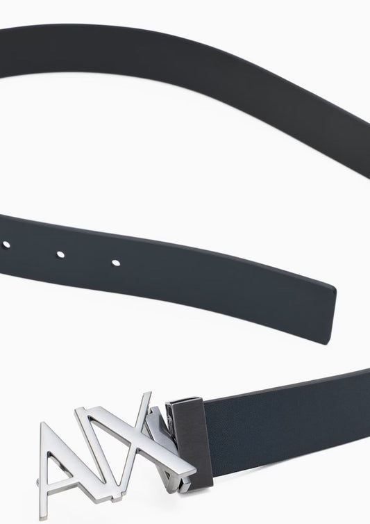 ARMANI EXCHANGE - Cintura in pelle con fibbia a placca e logo Black Phantom