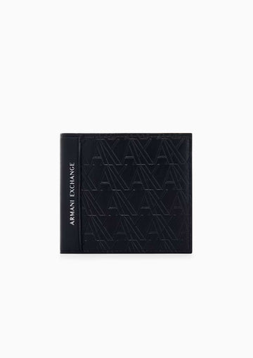Portafoglio bifold con portamonete e logo Nero