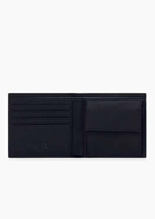 ARMANI EXCHANGE - Portafoglio bifold con portamonete e logo Nero