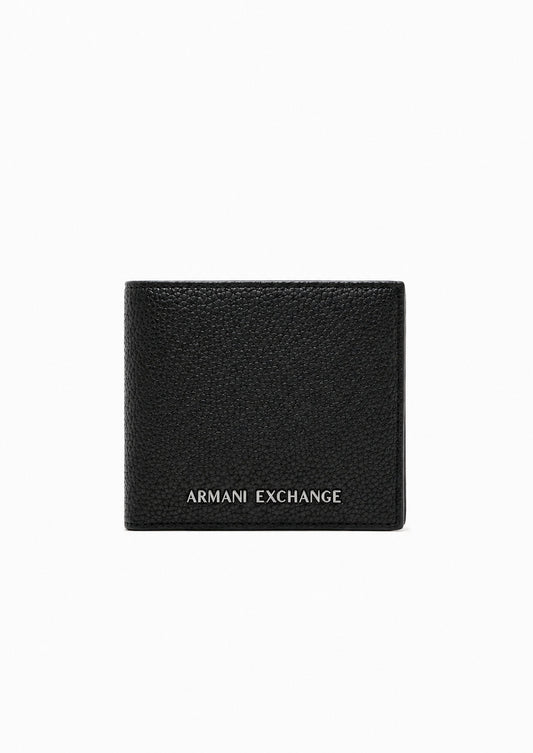 ARMANI EXCHANGE - Portafoglio bifold texturizzato con logo e portamonete Nero