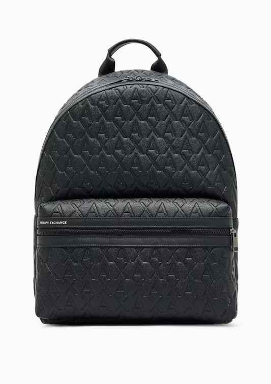 ARMANI EXCHANGE - Zaino con motivo AX in rilievo e tasca frontale con zip - Nero