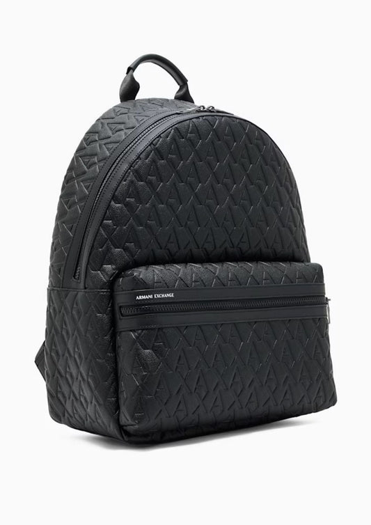 ARMANI EXCHANGE - Zaino con motivo AX in rilievo e tasca frontale con zip - Nero