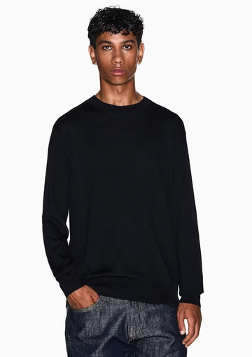 Maglione girocollo con logo in cotone viscosa e seta Icon Nero