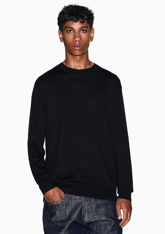 ARMANI EXCHANGE - Maglione girocollo con logo in cotone viscosa e seta Icon Nero