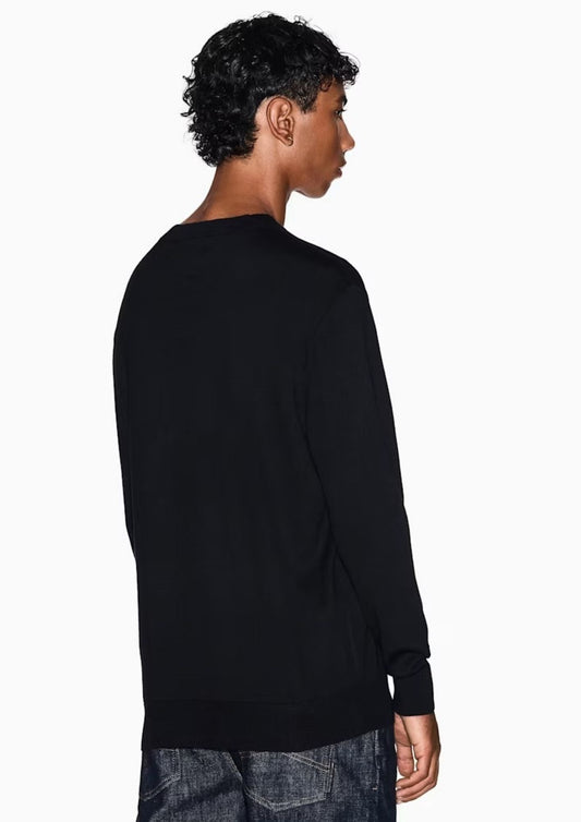 ARMANI EXCHANGE - Maglione girocollo con logo in cotone viscosa e seta Icon Nero