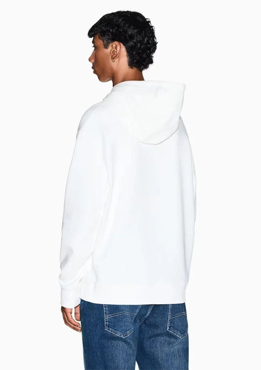 ARMANI EXCHANGE - Felpa con cappuccio e tasca a marsupio con logo Icon Bianca
