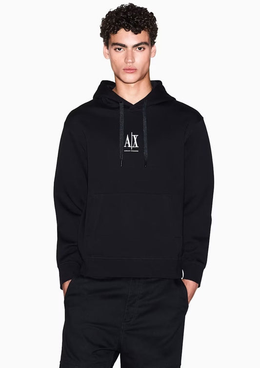 ARMANI EXCHANGE - Felpa con cappuccio e tasca a marsupio con logo Icon Nera