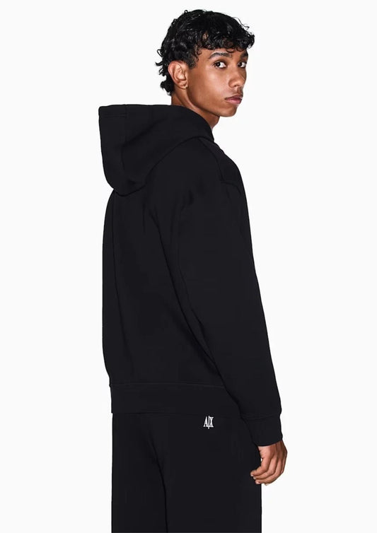 ARMANI EXCHANGE - Felpa fullzip con cappuccio e logo in cotone stretch Icon Nera