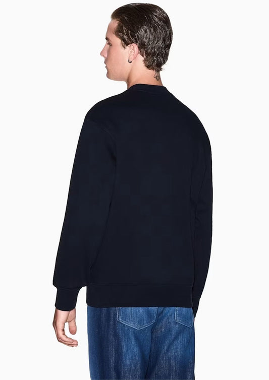 ARMANI EXCHANGE - Felpa tinta unita girocollo in cotone con stampa Blu Navy
