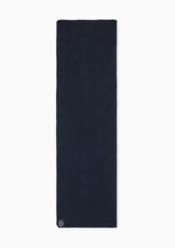 Sciarpa a costine in misto lana e cotone con patch logo Deep Navy