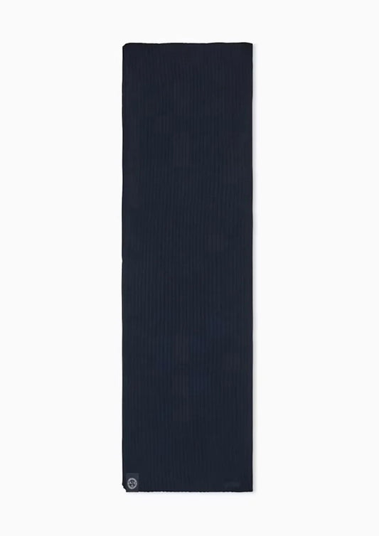 ARMANI EXCHANGE - Sciarpa a costine in misto lana e cotone con patch logo Deep Navy