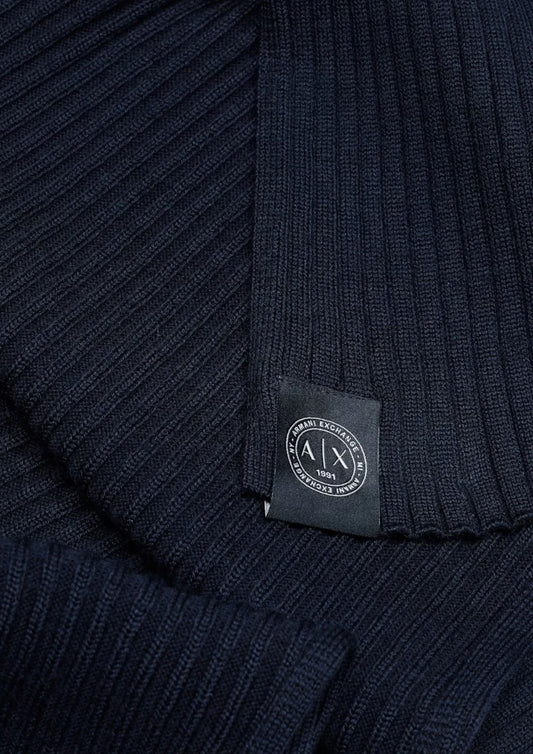 ARMANI EXCHANGE - Sciarpa a costine in misto lana e cotone con patch logo Deep Navy