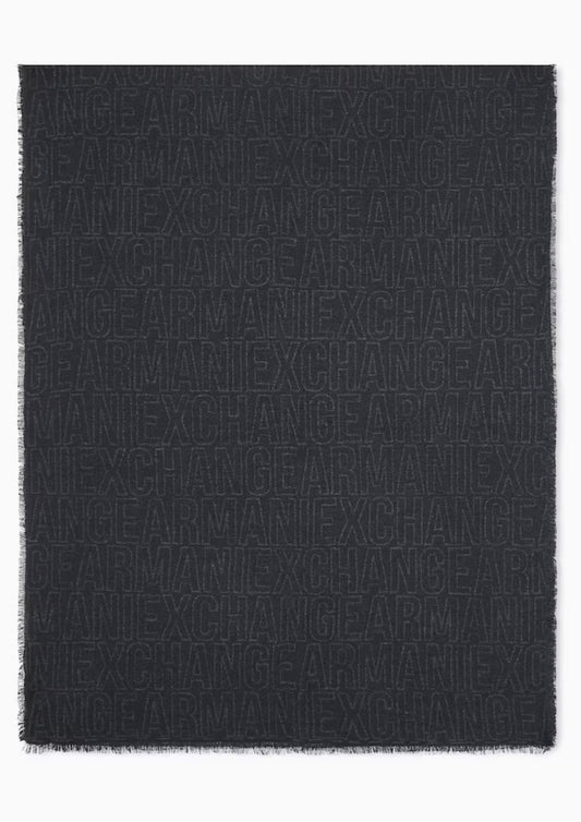 ARMANI EXCHANGE - Sciarpa jacquard in cotone e viscosa con logo Nera