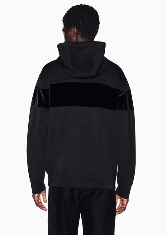 ARMANI EXCHANGE - Felpa in modal stretch con cappuccio e banda in velluto Nera