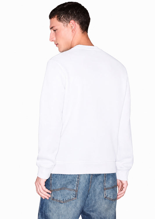 ARMANI EXCHANGE - Felpa girocollo in piquet stretch con patch logo circolare Bianca