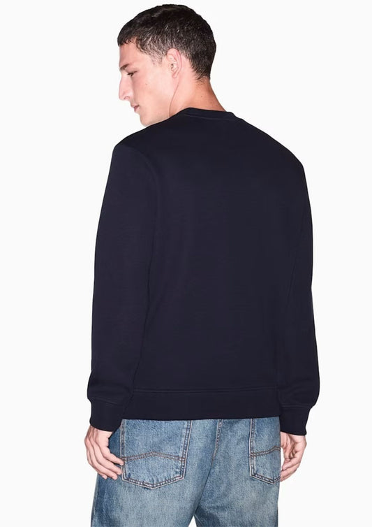 ARMANI EXCHANGE - Felpa girocollo in piquet stretch con patch logo circolare Deep Navy