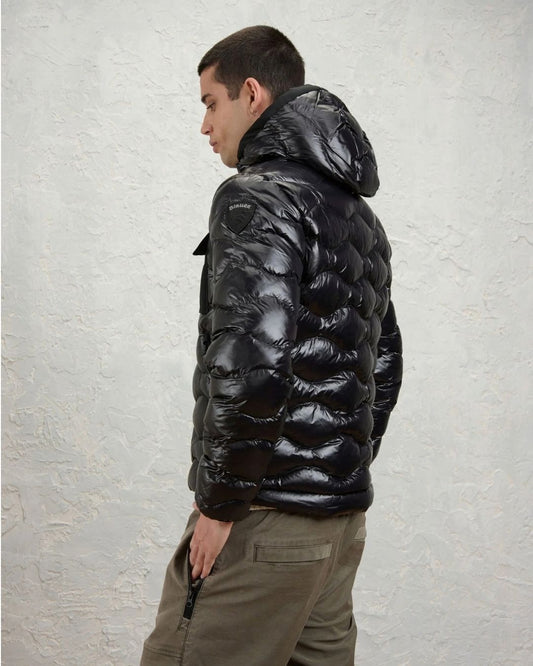 BLAUER - Giubbino Corto Imbottito Ovatta Termica Bryant Nero Interno Beige