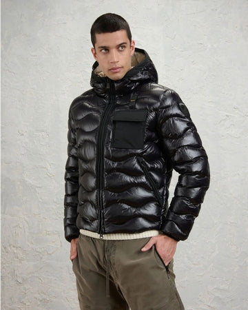 BLAUER - Giubbino Corto Imbottito Ovatta Termica Bryant Nero Interno Beige