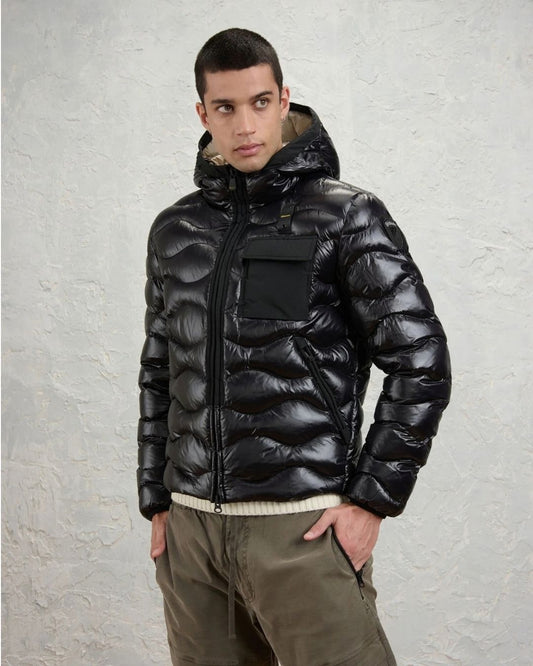 BLAUER - Giubbino Corto Imbottito Ovatta Termica Bryant Nero Interno Beige