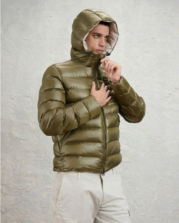 BLAUER - Giubbino Corto Imbottito Ovatta Termica Adams Oliva Scuro Int. Grigio Nebbia