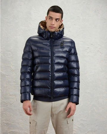 BLAUER - Giubbino Corto Imbottito Ovatta Termica Adams Blu Int. Tabacco