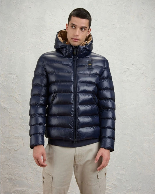 BLAUER - Giubbino Corto Imbottito Ovatta Termica Adams Blu Int. Tabacco