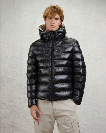 BLAUER - Giubbino Corto Imbottito Ovatta Termica Adams Nero Int. Beige