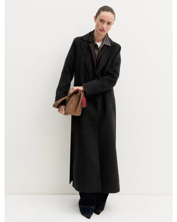 Cappotto lungo in double Grigio Scuro Melange