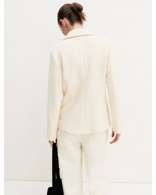 EMME MARELLA - Giacca sfiancata in stuoia stretch Bianco Lana