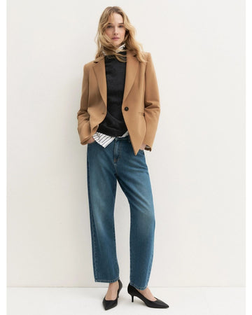 Blazer semiaderente in twill stretch Cammello