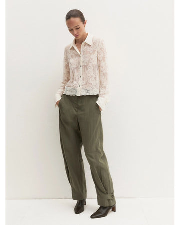 Camicia cropped in tulle ricamato Bianco lana