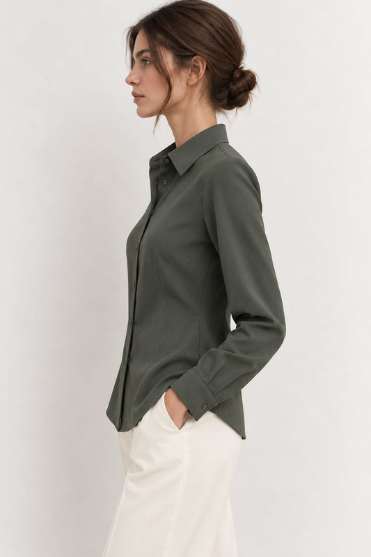 Emme Marella - Camicia Donna scalata Verde Sottobosco