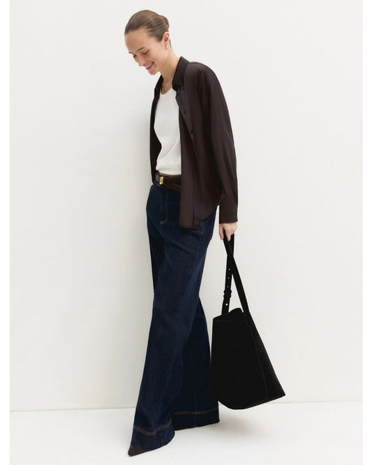 EMME MARELLA - Camicia in raso stretch Testa di moro