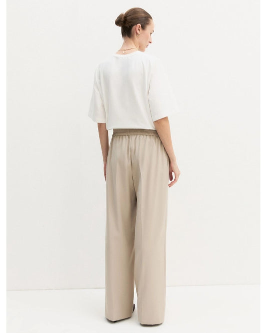 EMME MARELLA - Pantalone dritto in flanella stretch Ecru'