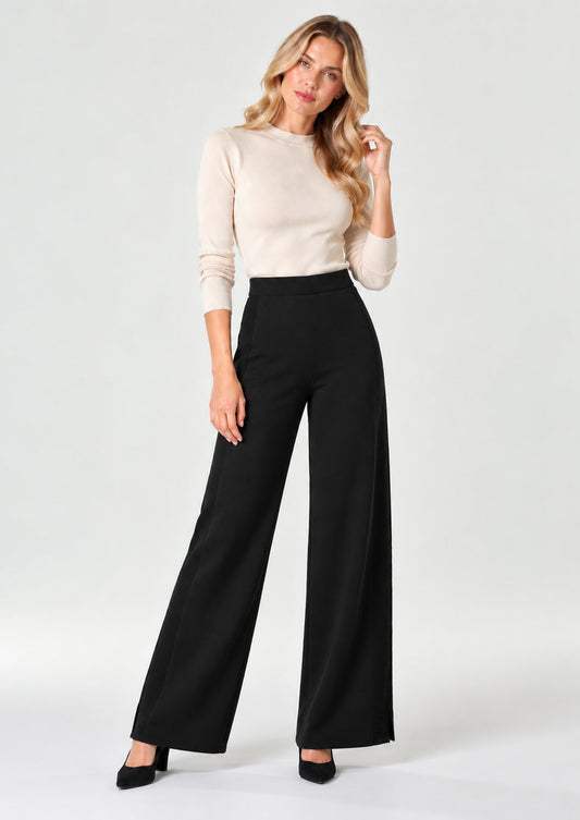 EMME MARELLA - Pantalone in viscosa stretch foggia Nero
