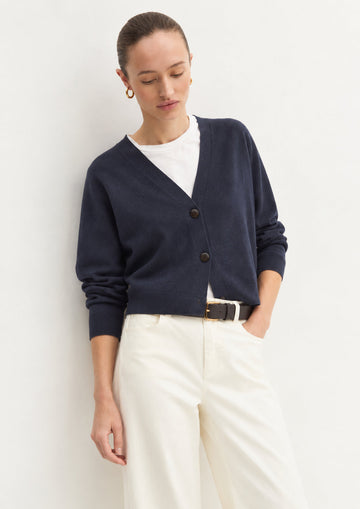EMME MARELLA - Cardigan dritto in viscosa stretch bacini Navy
