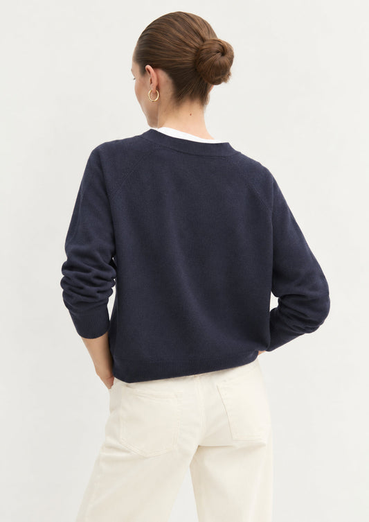 EMME MARELLA - Cardigan dritto in viscosa stretch bacini Navy